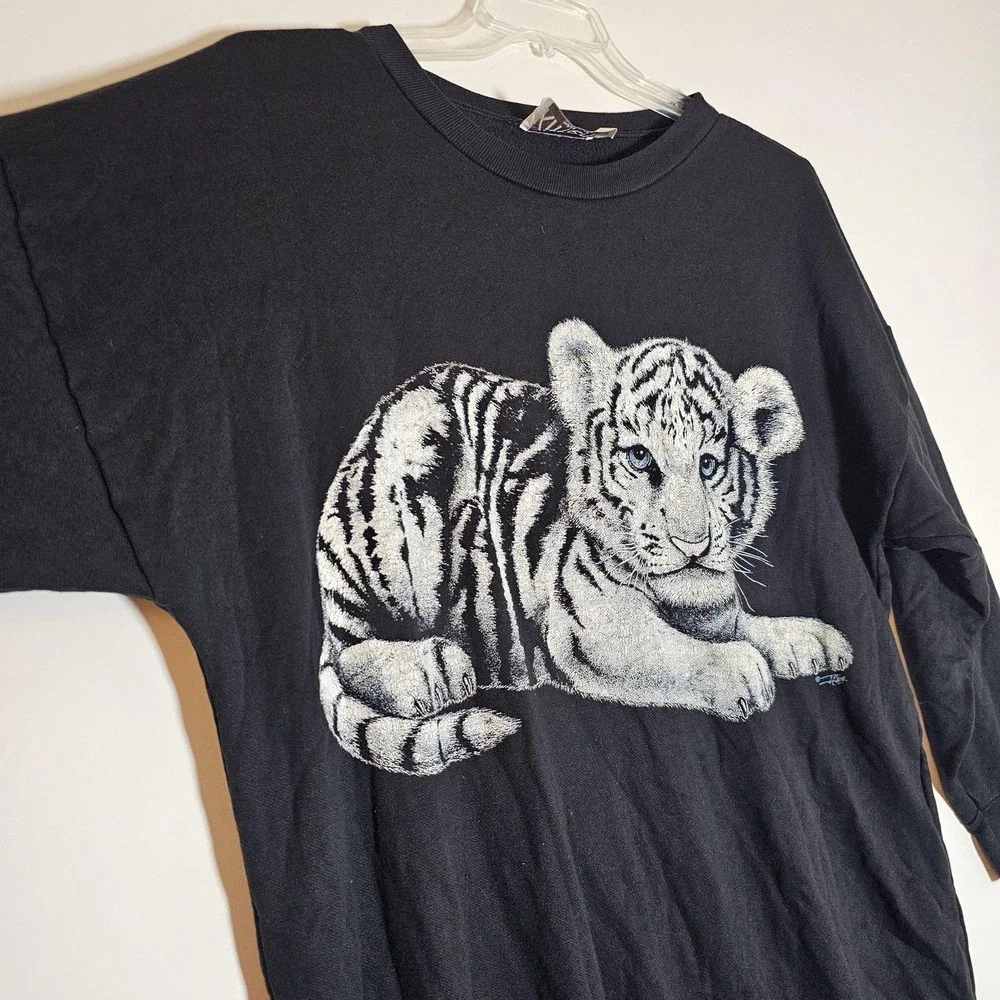 Vintage Kittens Shirt Womens Large Tiger Cub Graphic Long Sleeve 90s USA